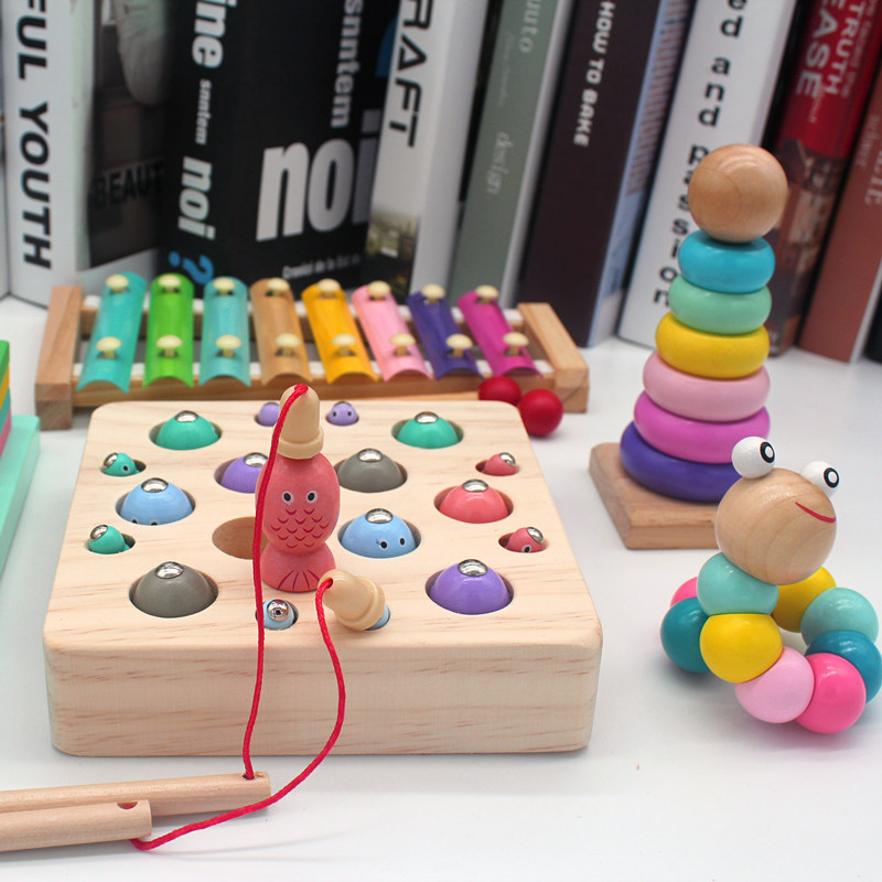 Fishing toys wooden intelligence brain magnetic infant 1-2 years old early education boys and girls multi-functional building blocks 0.6