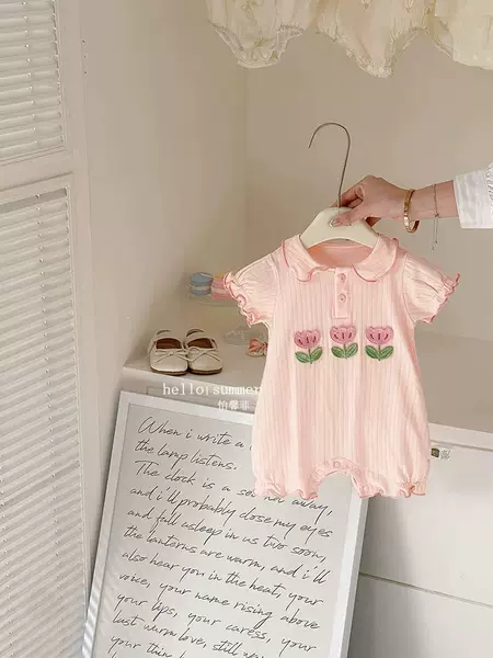Summer New Baby Clothes, Thin Floral Jumpsuit for Girls, Short-Sleeve Romper for 0-2 Years Old
