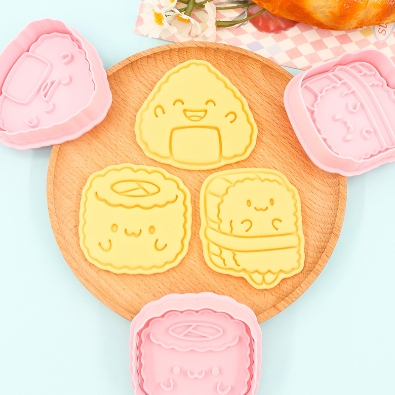 可爱的寿司系列饼干模具饭团3D卡通饼干模具DIY三角饭团印花饼干|undefined