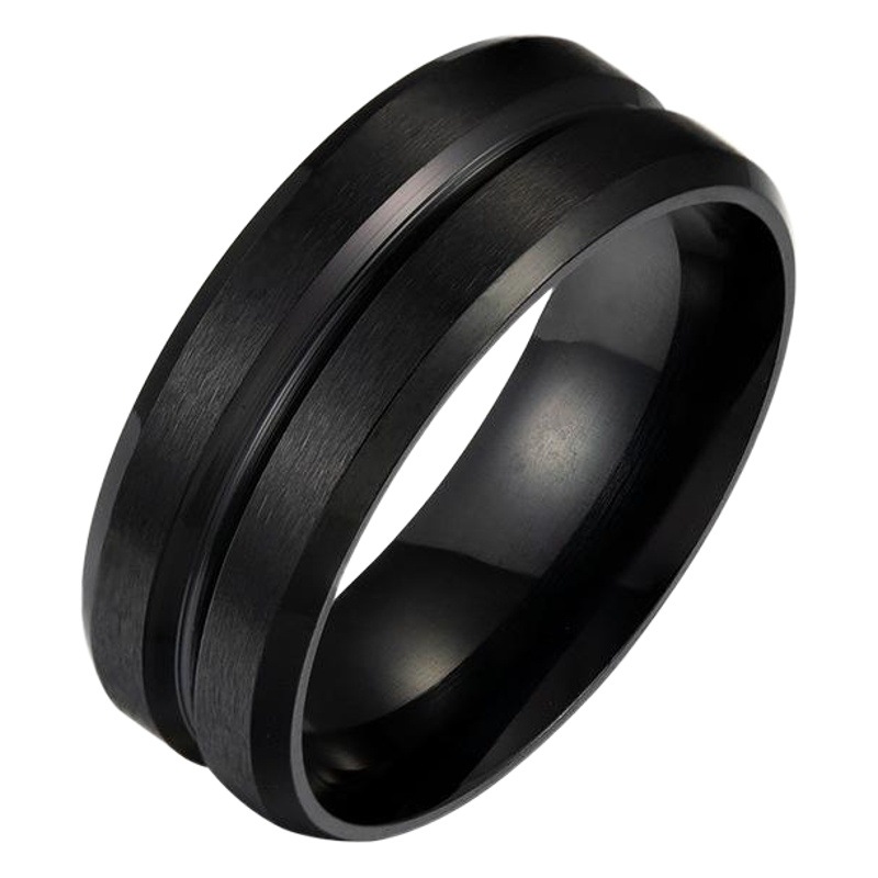 Cross-Border Supply 8mm Wide Middle Groove Frosted Men's Titanium Steel Ring European and American Popular Simple New Style Jewelry