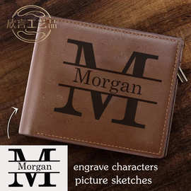 跨境热销图片素描刻图男士钱包个性化照片刻字皮夹父亲节礼物零钱