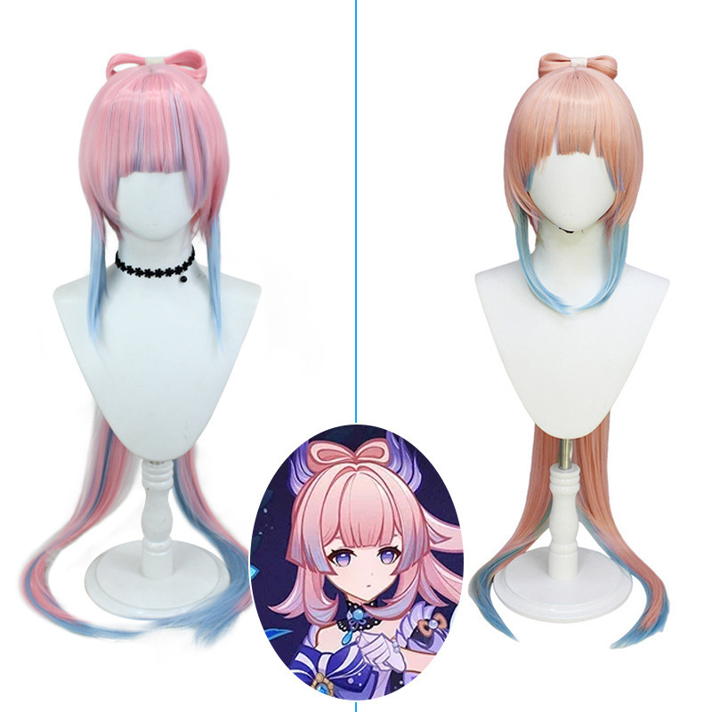 Original cos god cos wig coral palace heart sea wig highlights gradient high ponytail bow hair cosplay