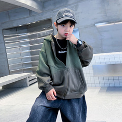 潮牌男童春裝漸變連帽外套2024年新款兒童裝衣服中大童衛衣薄款男
