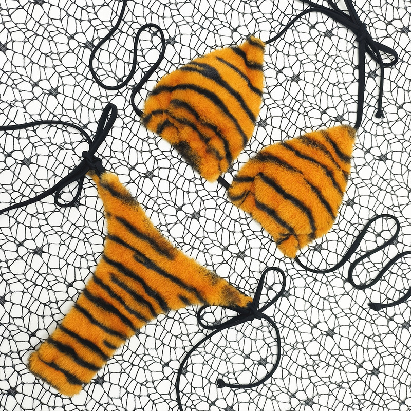 Printed Tiger Pattern Anti-Rabbit Fur Bikini Cross-Border New Style Women's Swimwear Sexy Aliexpress Two-Piece Swimsuit