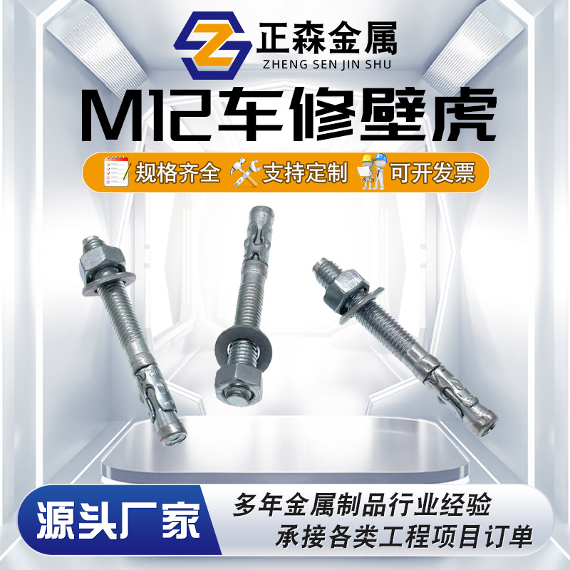 正森 批发 M12车修壁虎膨胀螺栓 螺杆式锚栓 锚固螺栓丝 出口