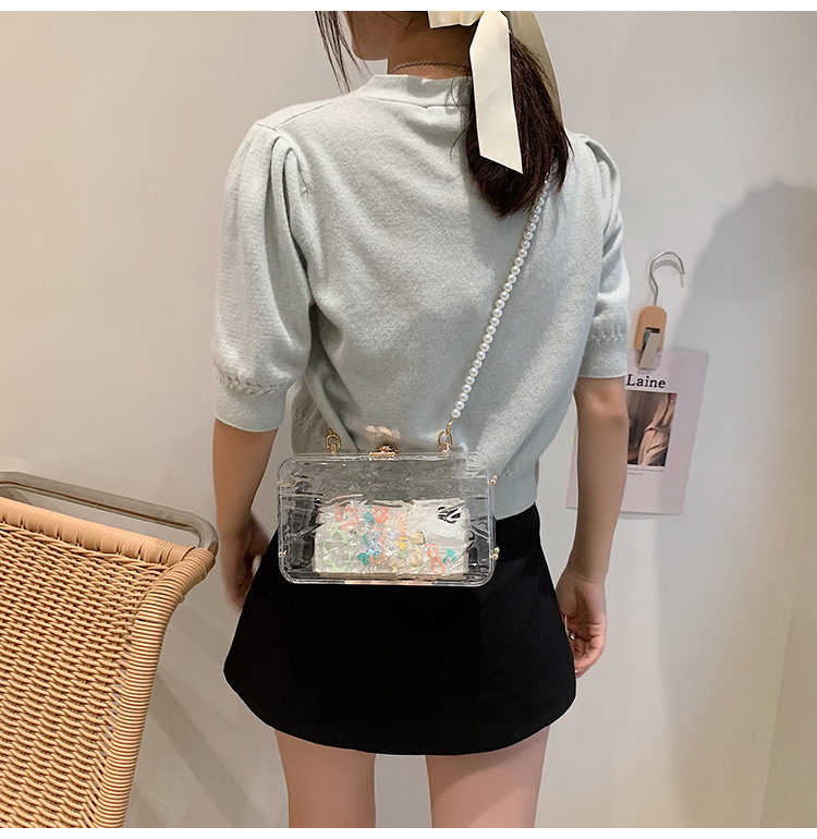 Transparent Box Acrylic Beaded Chain Small Square Bag 2021 Korean Style Soft Girl Fashion Shoulder Messenger Bag display picture 20