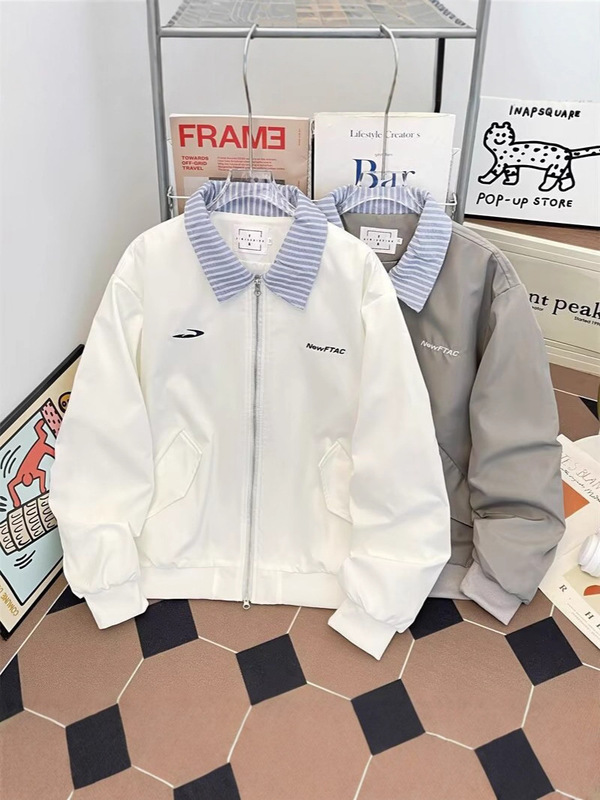 美式复古假两件翻领棒球服外套男女2025新款春秋季宽松休闲外套潮|undefined
