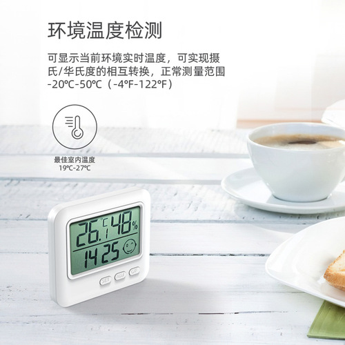 Electronic Thermometer and Humidity Meter for Room, with Expression, for Baby Room and Music Room, with Alarm Clock