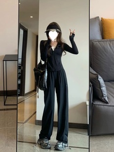 黑色冰丝防晒衣休闲运动服套装女夏 …