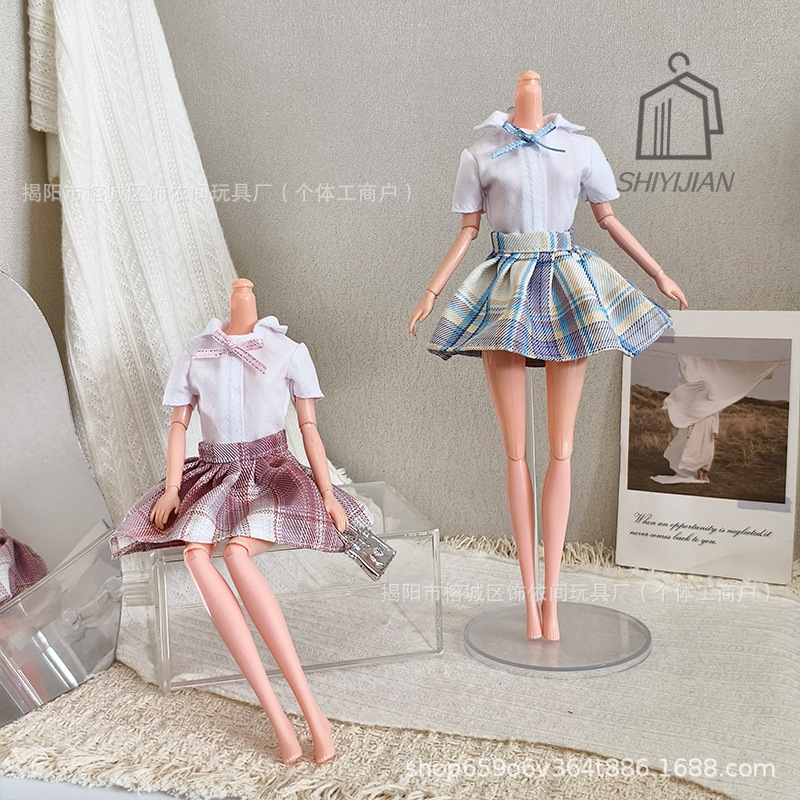 Cross-Border 11-Inch 30cm Barbie Doll Academy Style White Shirt + Plaid Short Skirt Pleated Skirt Campus Series Princess Cross-Border 11-Inch 30cm Barbie Doll Academy Style White Shirt + Plaid Short Skirt Pleated Skirt Campus Series Princess