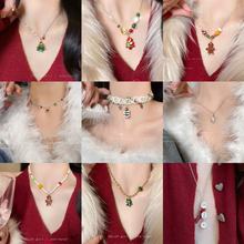 圣诞ins氛围感项链多巴胺彩色串珠姜饼人雪人雪花吊坠甜美毛衣链