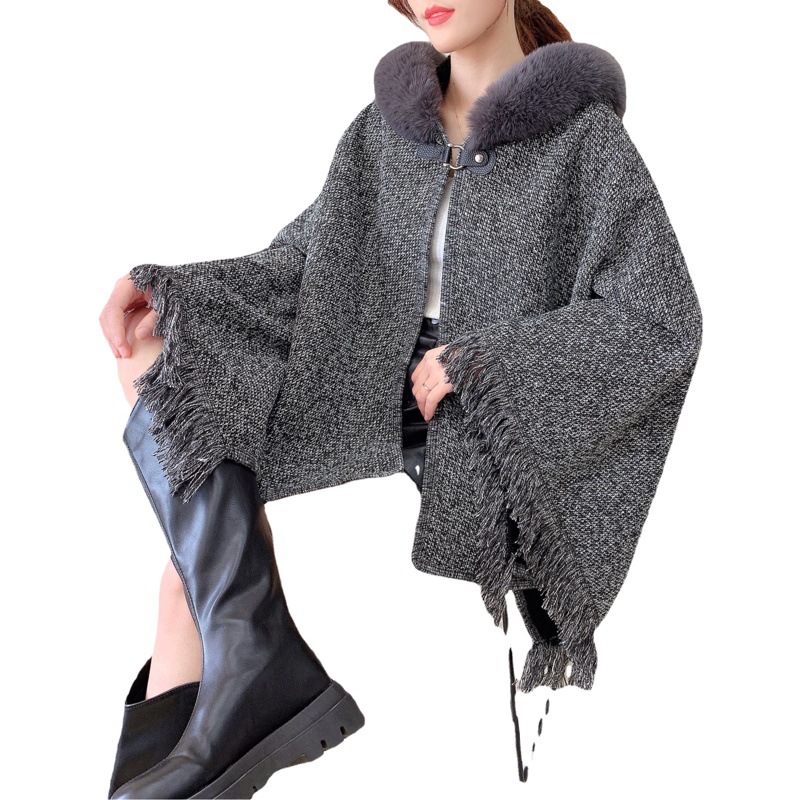 2023 mujeres de invierno nuevo color puro Comercio exterior moda europea y americana del cabo mantón caliente Imitación Piel calle