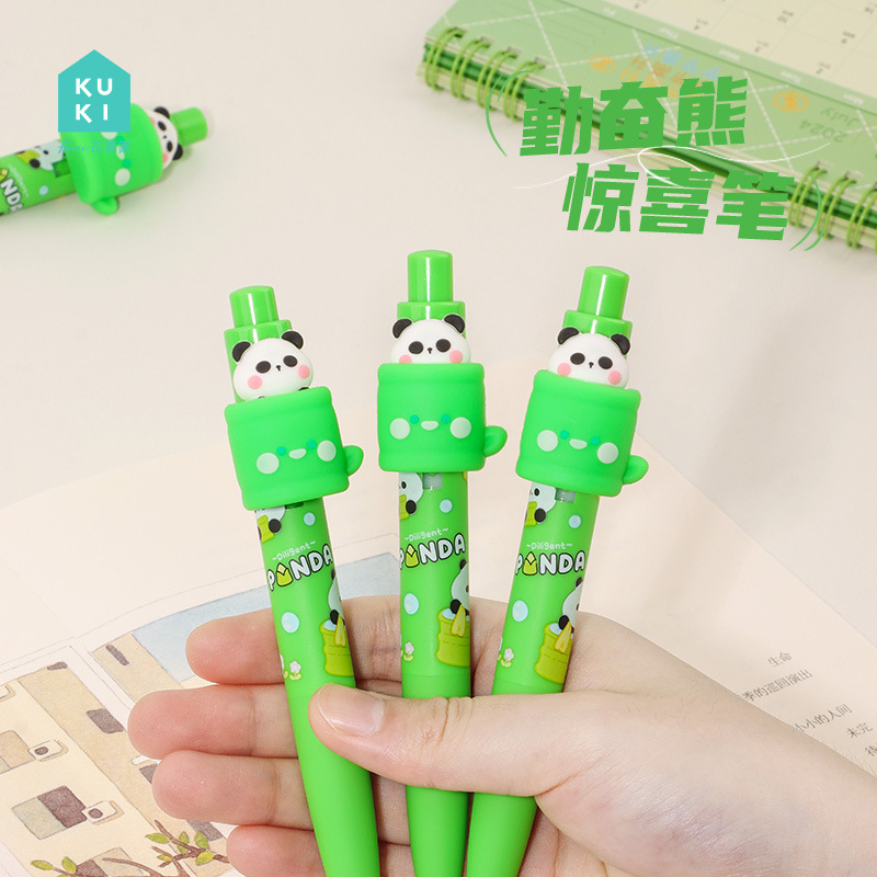 KUKI KOKI casa creativa pluma neutra panda pulsación sorpresa pluma adorable estudiante pluma de firma pluma a granel