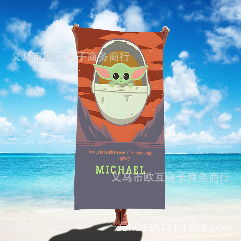 Temu New Product Cartoon Yoda Printed Beach Towel Tk Star Wars Bath Towel Absorbent Quick-Drying Beach Blanket