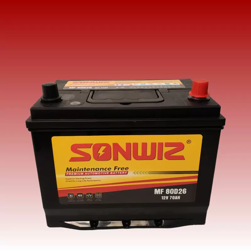 源头厂家80D26出口专供 12V70AH高品质长寿命免维护N70汽车蓄电池