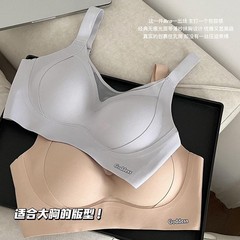 正版无痕一体固定杯内衣女网纱抹胸大胸显小收副乳提拉防下垂文胸