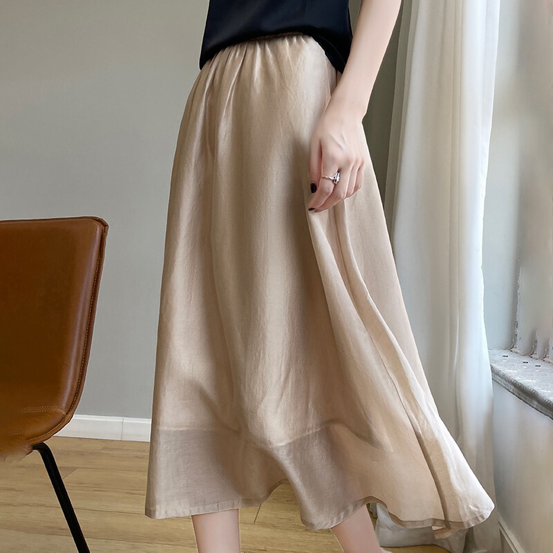 Silk Satin 2024 Summer New Women's High Waist Skirt Fashionable Solid Color All-Match Apron Skirt Mid-Length Skirt
