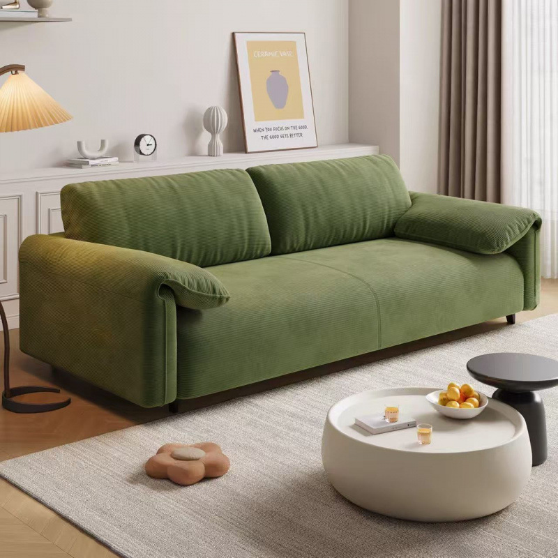 Sofá de tela de madera sólida para casa sala de estar decoración completa pequeña moderna apartamento sofá perezoso doble individual