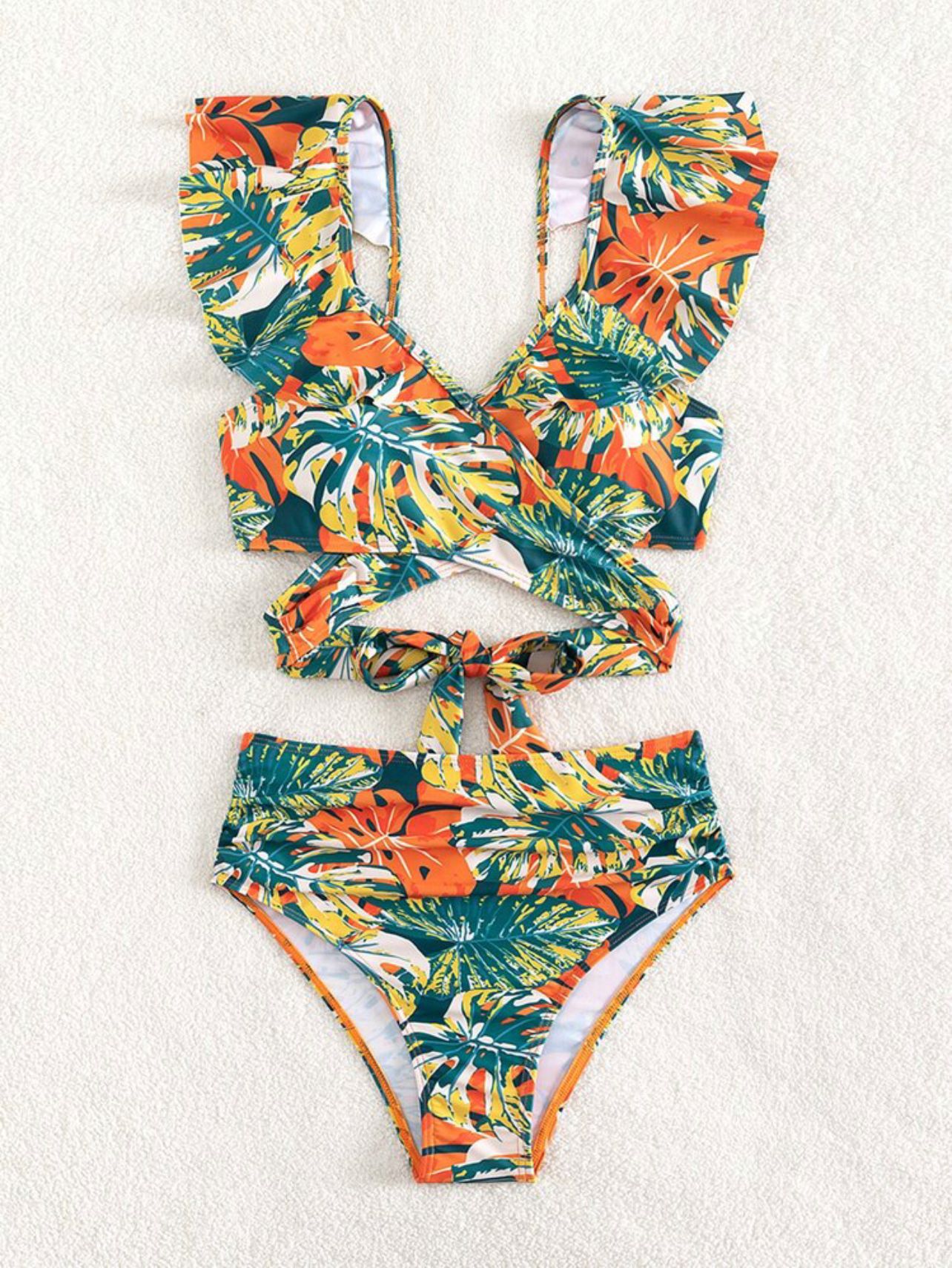 210g Weight Comfort Feel Of Sensation Mid Waist Panties Waist Bralette Bra Category Polyester Fabric Type 2 Pieces Set Quantity Swimming Pool, Beach Occasion Ditsy Floral Pattern Women's Gender Women's Ditsy Floral 2 Pieces Set Bikinis Swimwear 3