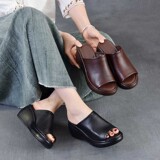 以一 Кожаные высокие слайдеры, летние универсальные тапочки на платформе, воловья кожа