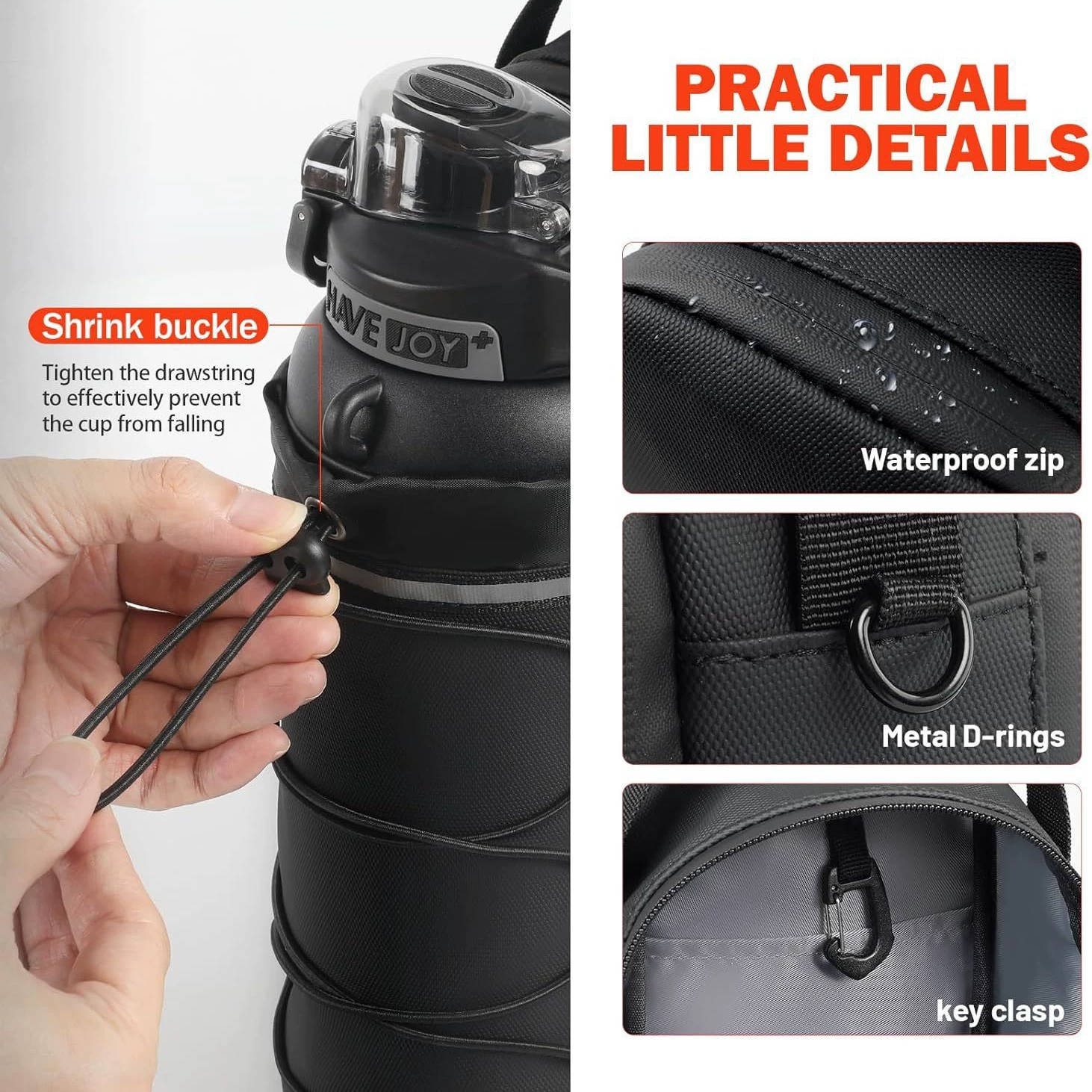 Travel teapot for gym, bag strap, capacious organizer bag with bottle holder, water absorbent, wholesale