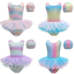 Ins children's swimsuit, women's sweet colorful one-piece ballet princess tulle dress-style swimsuit, small and medium-sized children's one-piece swimsuit
