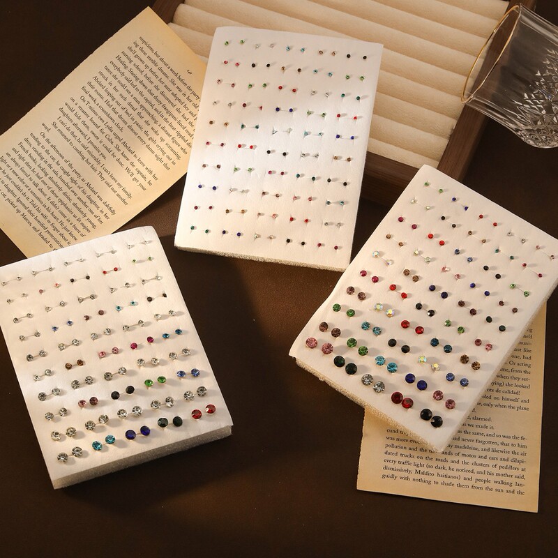 Size mixed color rhinestones 50 pairs of suit earrings students cheap simple earrings color fashion all-match earrings combination