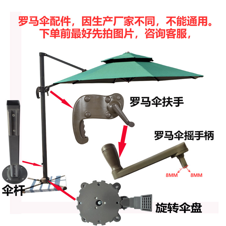 户外遮阳伞零件通用单双顶伞布伞骨太阳伞大伞绳罗马伞配件摇手柄