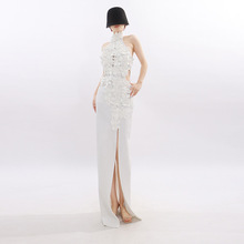 2025冬季新款气质优雅复古风立体花朵收腰显瘦无袖开叉纯色连衣裙