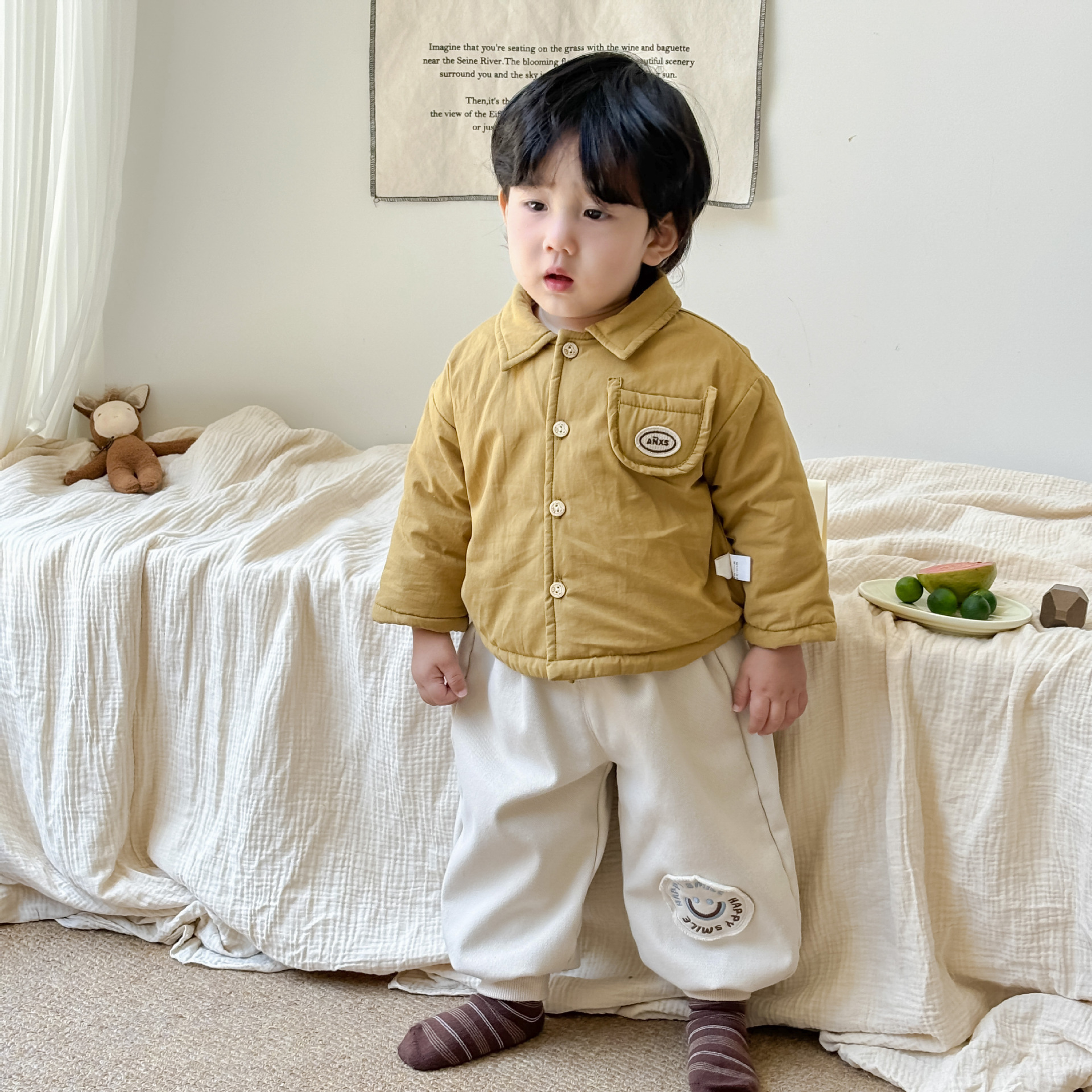 Ropa para niños coreanos, abrigos acolchados para bebés y niños pequeños, tops de moda, ropa de salida de otoño e invierno para niños de 1 a 3 años
