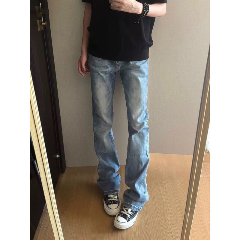 Spring and Autumn New American High Street Scimitar Jeans for Men, High-Waisted, Slimming, Straight-Leg, Flared Long Pants