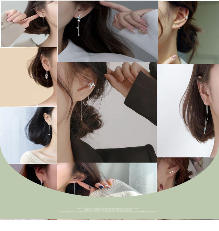 1 Pair Simple Style Star Heart Shape Sterling Silver Plating Ear Line display picture 1