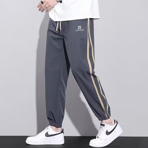 2025 new striped hoodies men's spring and autumn loose versatile ties trousers for youth fashion brand side splicing trousers