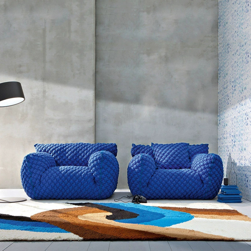 Diseñador de red azul grasa sofá silla sala de estar balcón sofá de tela individual italiano silla de relajación perezosa minimalista