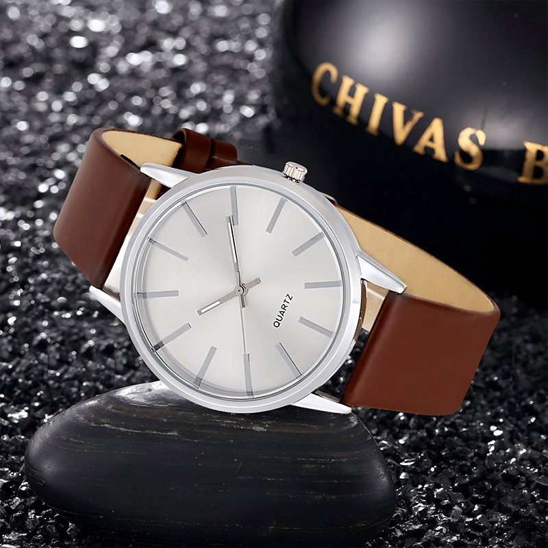 Men Quartz Watch Set With Bracelet Necklace Ring And Leather Strap_voghion.com