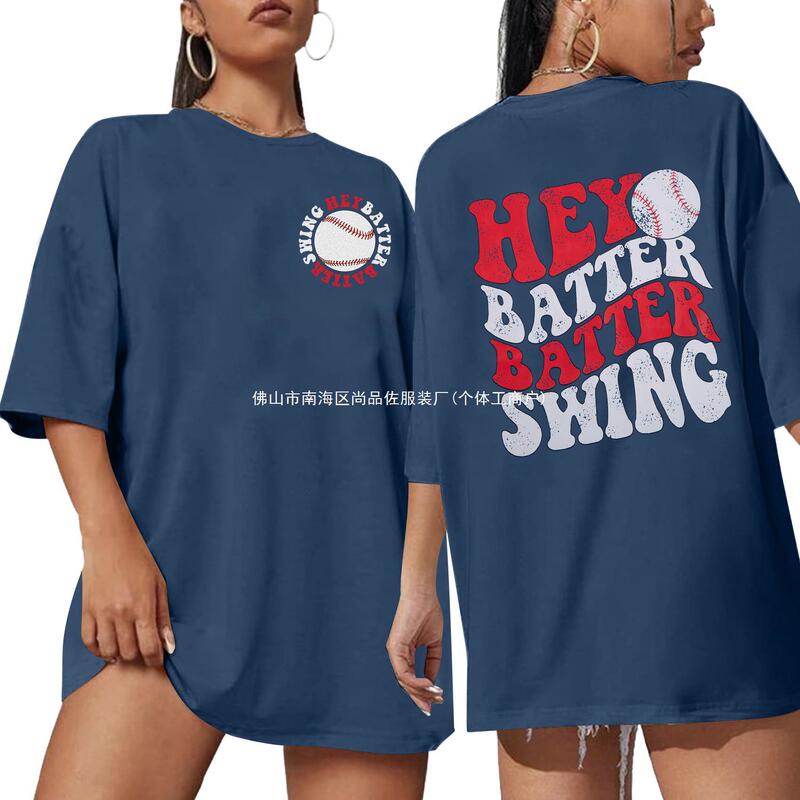 Foreign Trade Women's Top Cross-border E-commerce Amazon Baseball Printing Colored Cotton oversizeT Shirt
