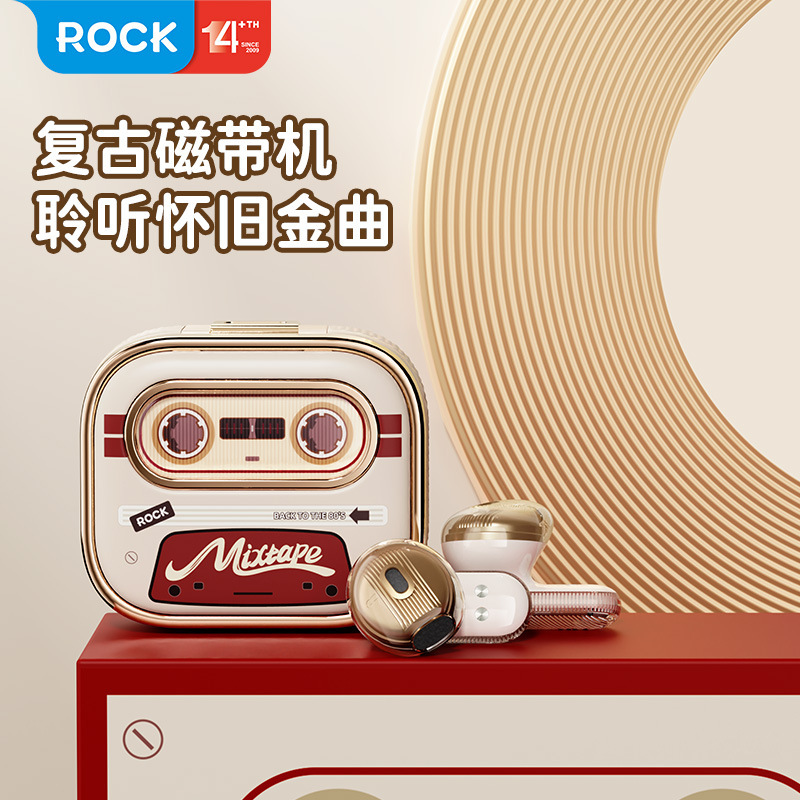源メーカーROCK/ロック入耳式無線ステレオ運動復古テープ機TWS bluetoothイヤホン|undefined