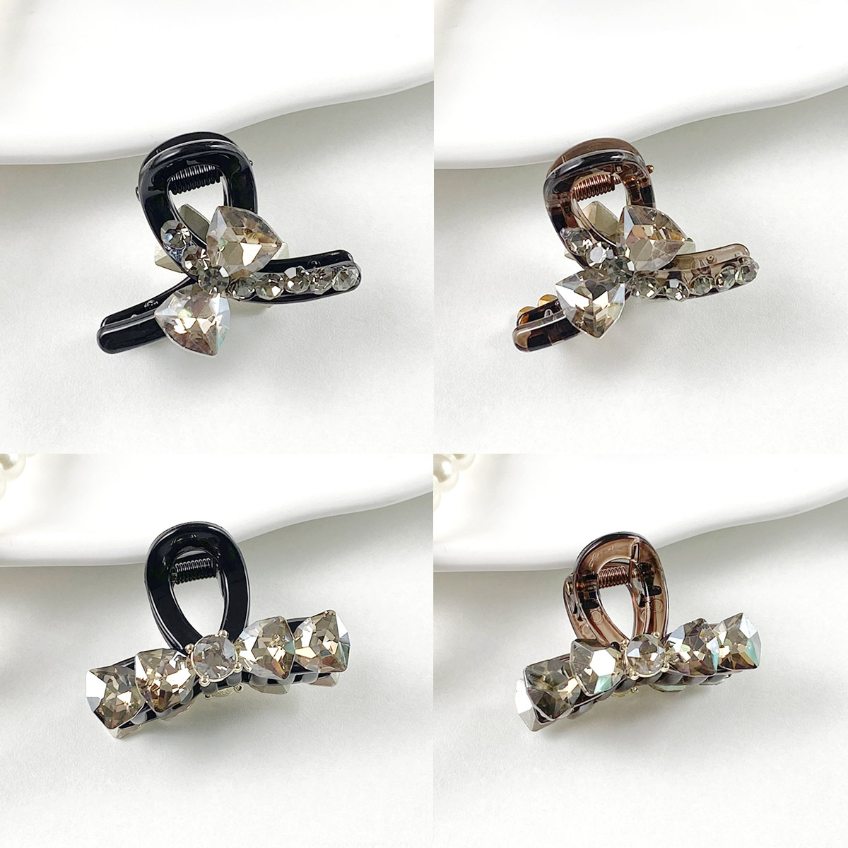 高级感灰色K9水晶发夹头顶刘海抓夹女冬新款气质百搭前额PC小发抓