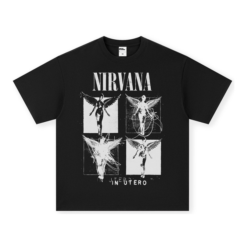 NIRVANA ロックアメリカン 3D デジタルプリントレトロ半袖 T シャツクロスボーダープリントアメリカンファッションヴィンテージ模造綿|undefined