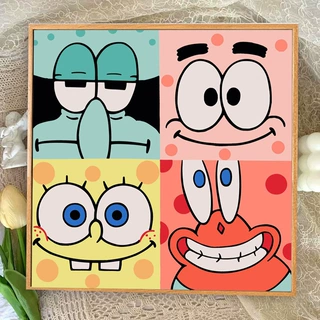 新款DIY数字油画海绵宝宝派大星卡通动漫儿童手工填色丙烯油彩画