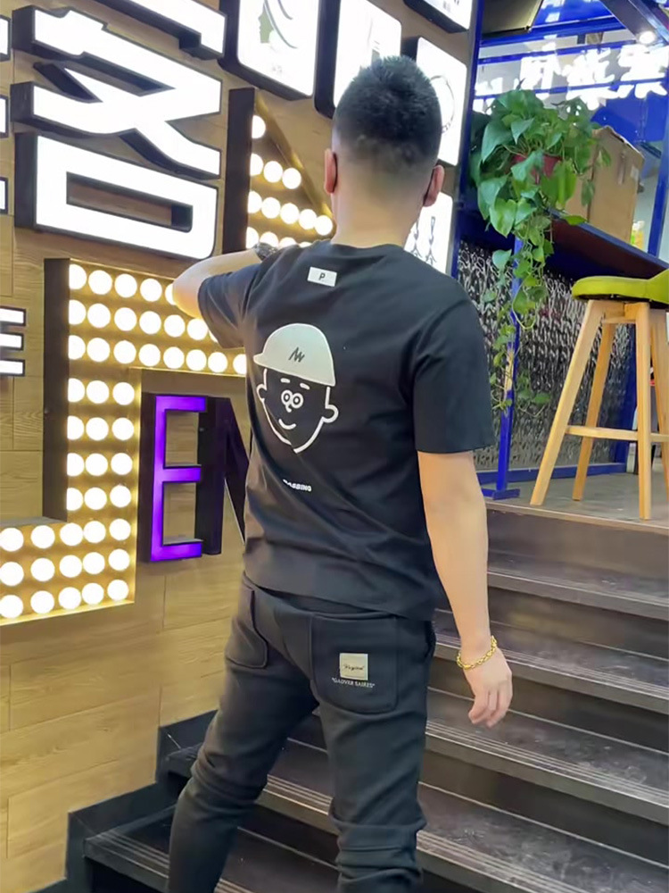 T-shirt à manches courtes et col rond pour hommes, coupe cintrée, tendance, petit garçon imprimé de dessin animé, en pur coton, été_voghion.com