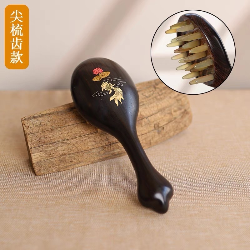 紫檀角櫛象嵌蓮魚マッサージ櫛頭皮マッサージ経絡浚渫櫛白檀ヘアセラピー櫛|undefined