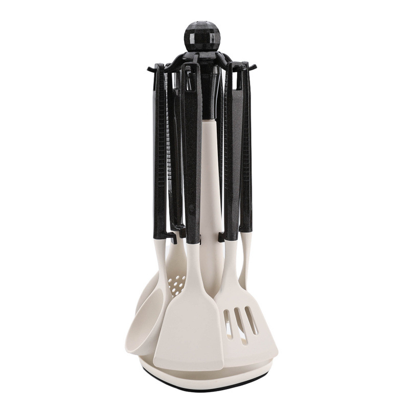 Kit de cocina de silicona set de siete piezas set de cocina doméstica cocina de silicona antiadherente panela mango de plástico set de cocina rack de almacenamiento