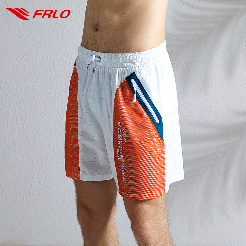 男士泳褲防尴尬寬松速幹平角內襯時尚四分短褲夏季海邊度假沙灘褲