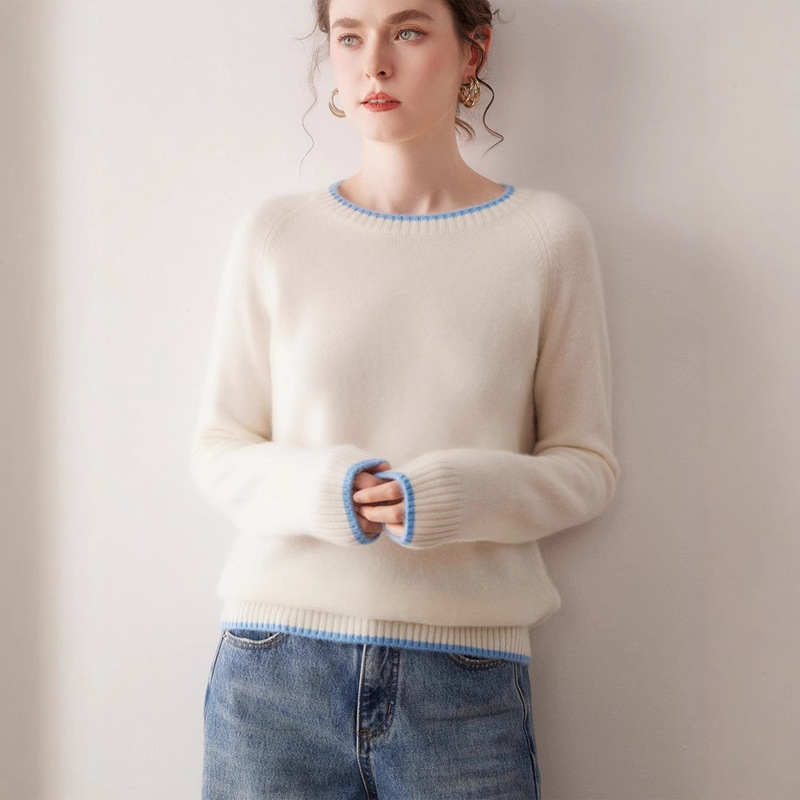 100% Pure Cashmere Knitwear Women's Round Neck Thickeneded Color Matching 25 Autumn and Winter New Elegant Lazy Knitted Knitwear Loose 100% Pure Cashmere Knitwear Women's Round Neck Thickeneded Color Matching 25 Autumn and Winter New Elegant Lazy Knitted Knitwear Loose