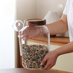密封瓶透明高ホウケイ酸ガラススプーン付きコーヒー粉茶みかんの皮瓶キッチン防湿穀物保存瓶