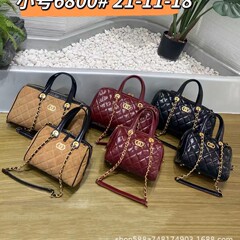 磨砂麂皮绒保龄球包包女时尚真皮小香风菱格链条包中古腋下手提包
