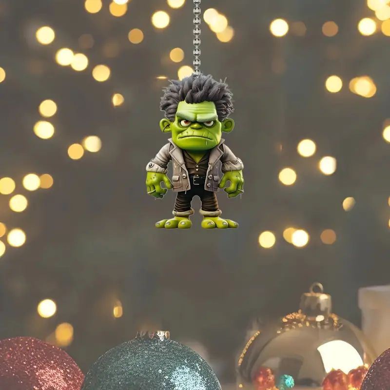 Acrílico Halloween pequeño monstruo verde nuevo colgante plano transfronterizo automóvil espejo retrovisor decoración colgante