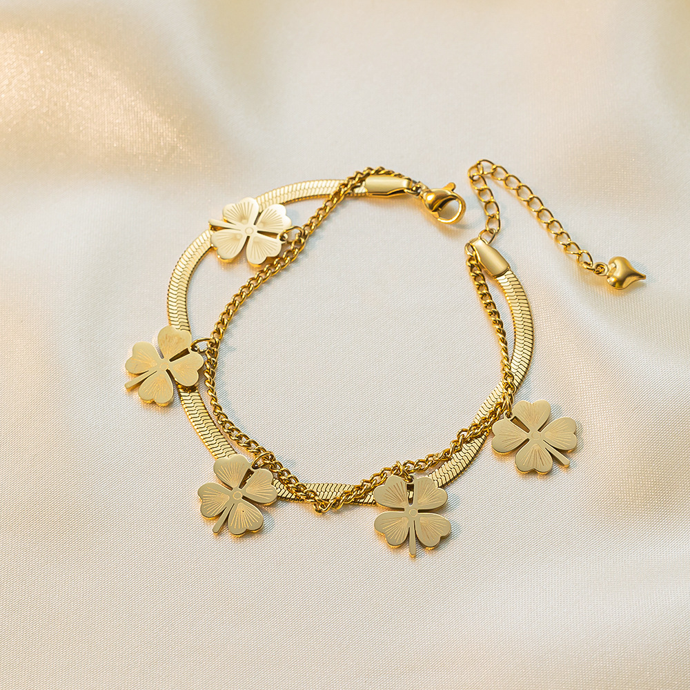 Holiday, Daily Occasion Hip-Hop Retro Heart Shape Flower Bow Knot Titanium Steel Bracelets In Bulk