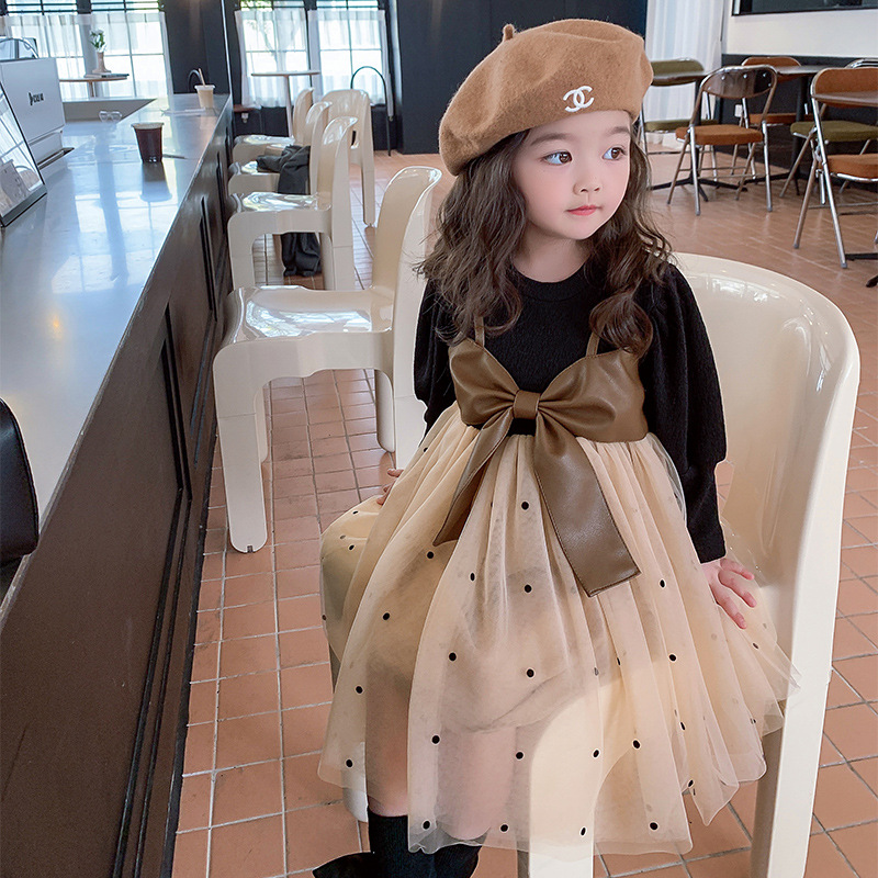 Girls Dress Spring and Autumn 2025 New Style Children's Fake Two-Piece Long-Sleeved Puffy Gauze Dress Baby Skirt